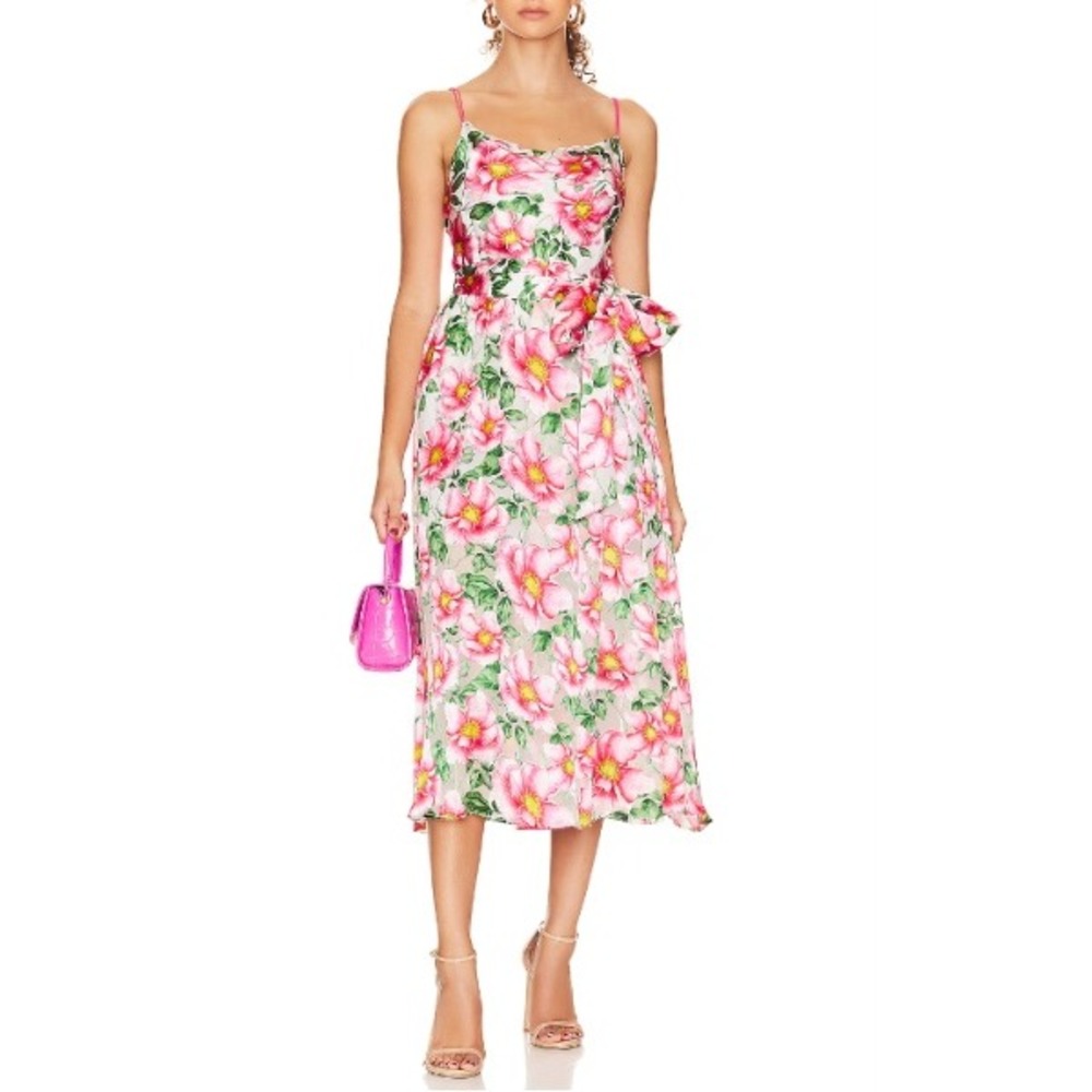 Alice + Olivia Samantha Cowl Neck Midi Dress High Tea Floral Women Size 4 Belted